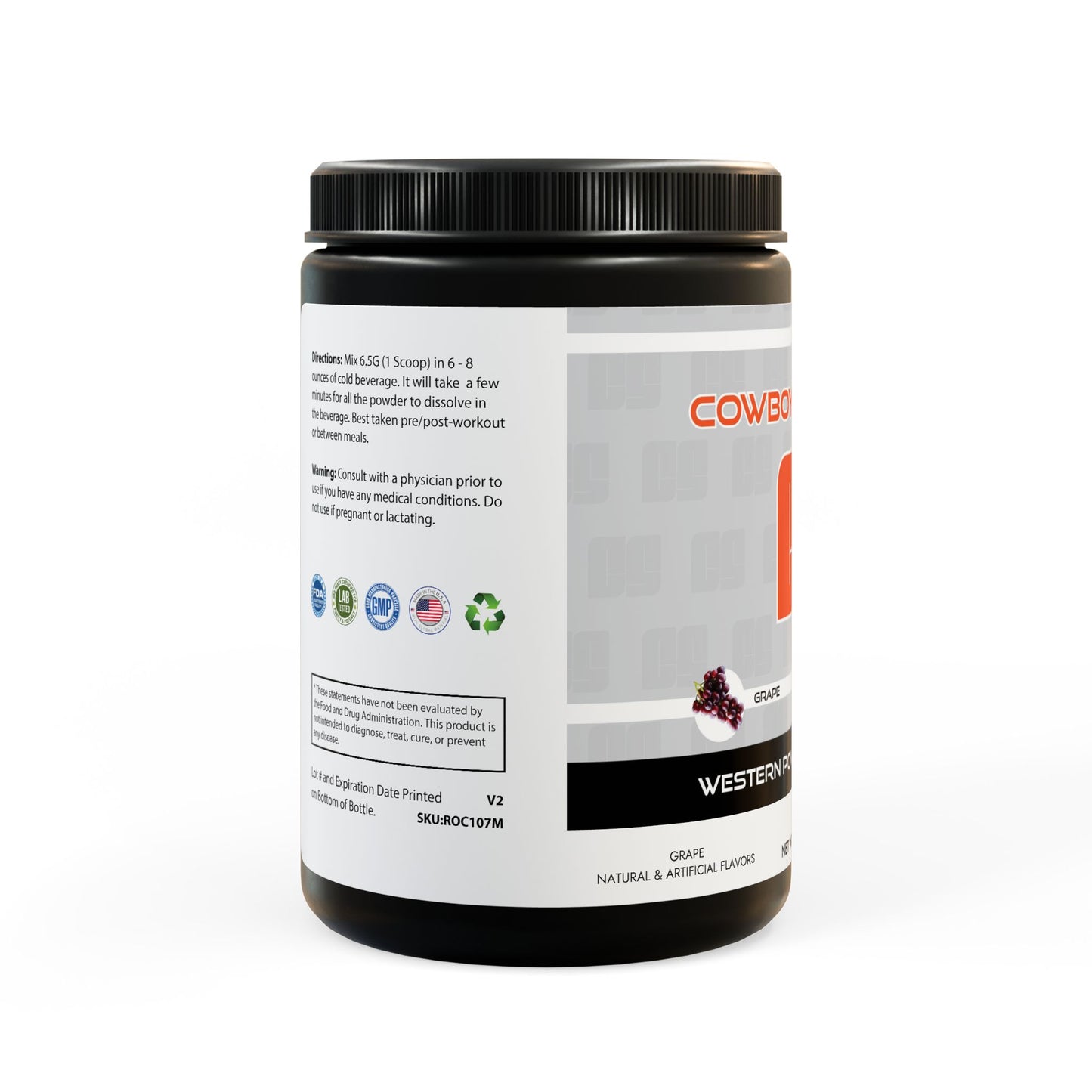 Cowboy Strength BCAA Supplement, Grape (325g, 11.46oz, 50 servings)