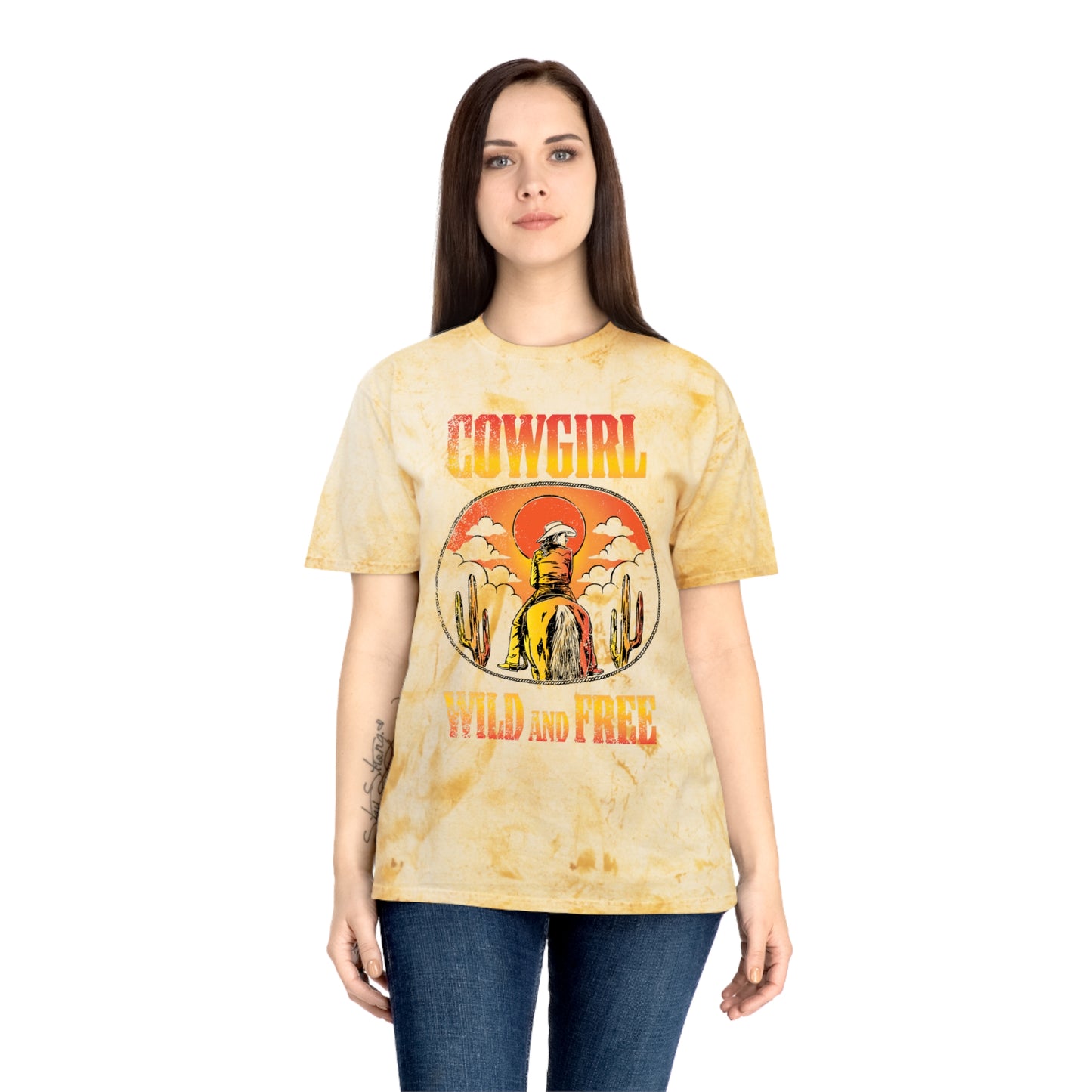 Cowgirl Wild and Free Color Blast Tee - Wyomerican