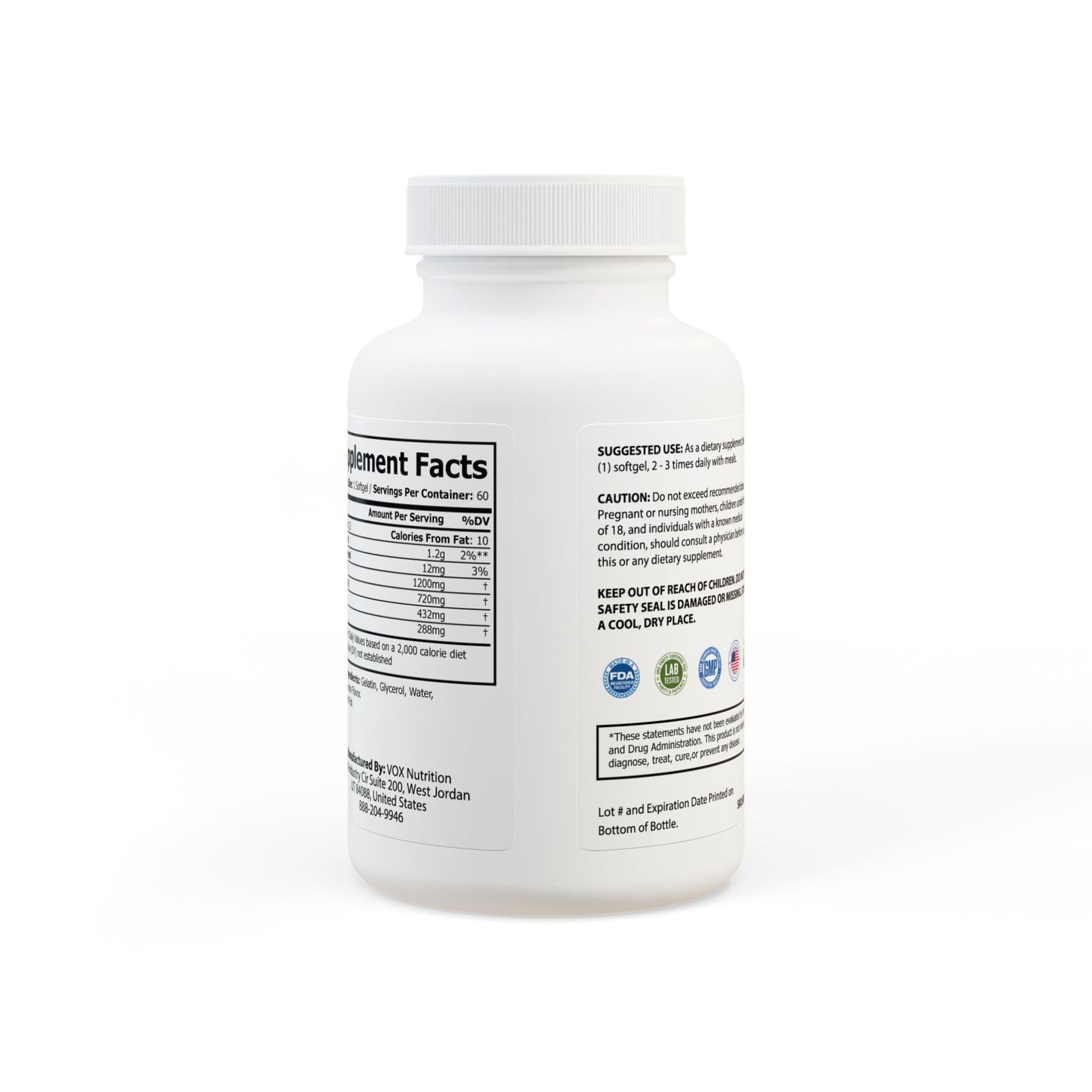 Prairie Vitality Omega 3 Fish Oil Supplement (60 Softgels)