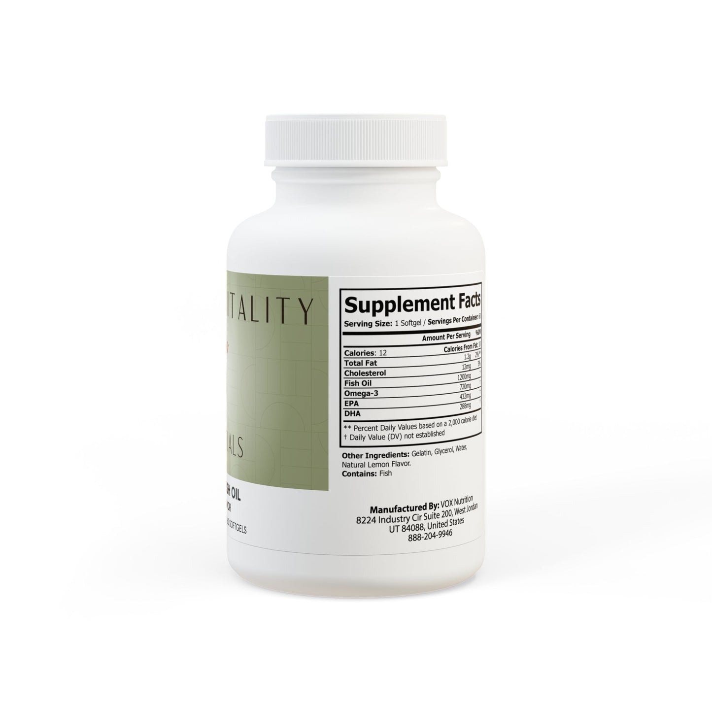 Prairie Vitality Omega 3 Fish Oil Supplement (60 Softgels)