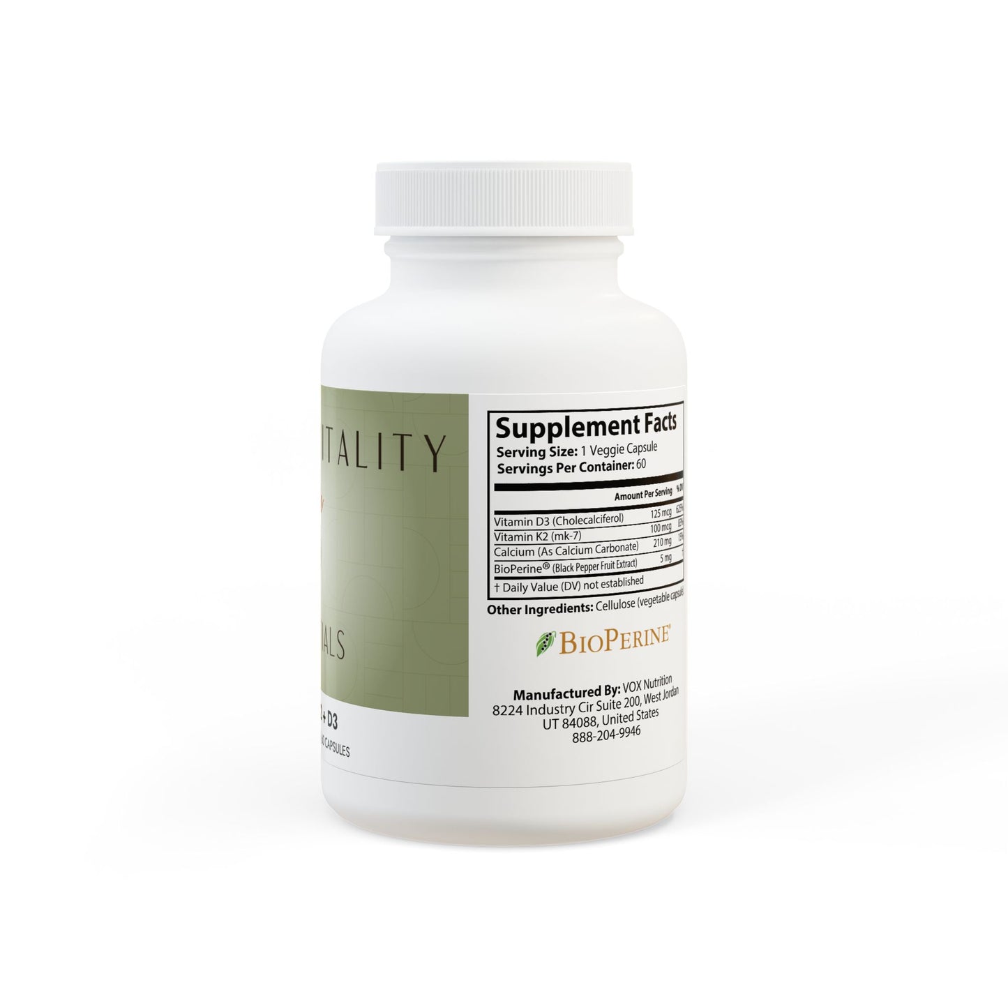 Prairie Vitality Vitamin K2 + D3 Supplement (60 Capsules)