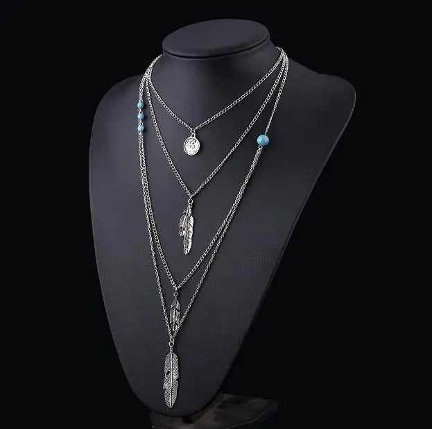 Go West Boho Multi-layered Feather Necklace