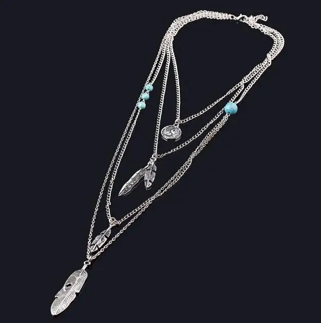Go West Boho Multi-layered Feather Necklace