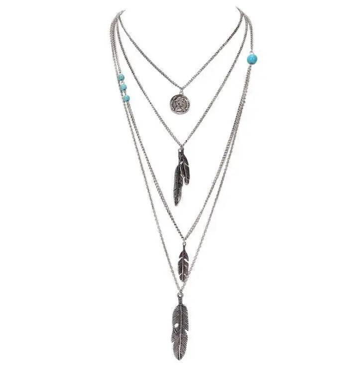 Go West Boho Multi-layered Feather Necklace