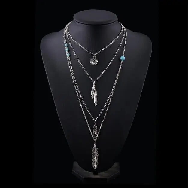 Go West Boho Multi-layered Feather Necklace