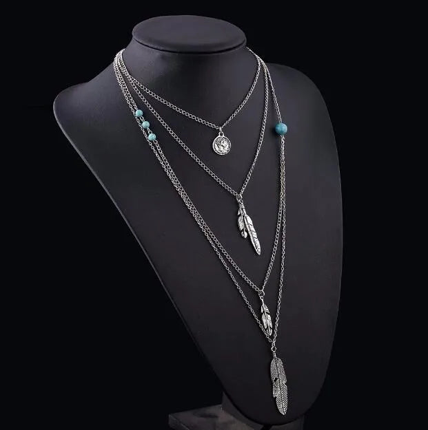 Go West Boho Multi-layered Feather Necklace