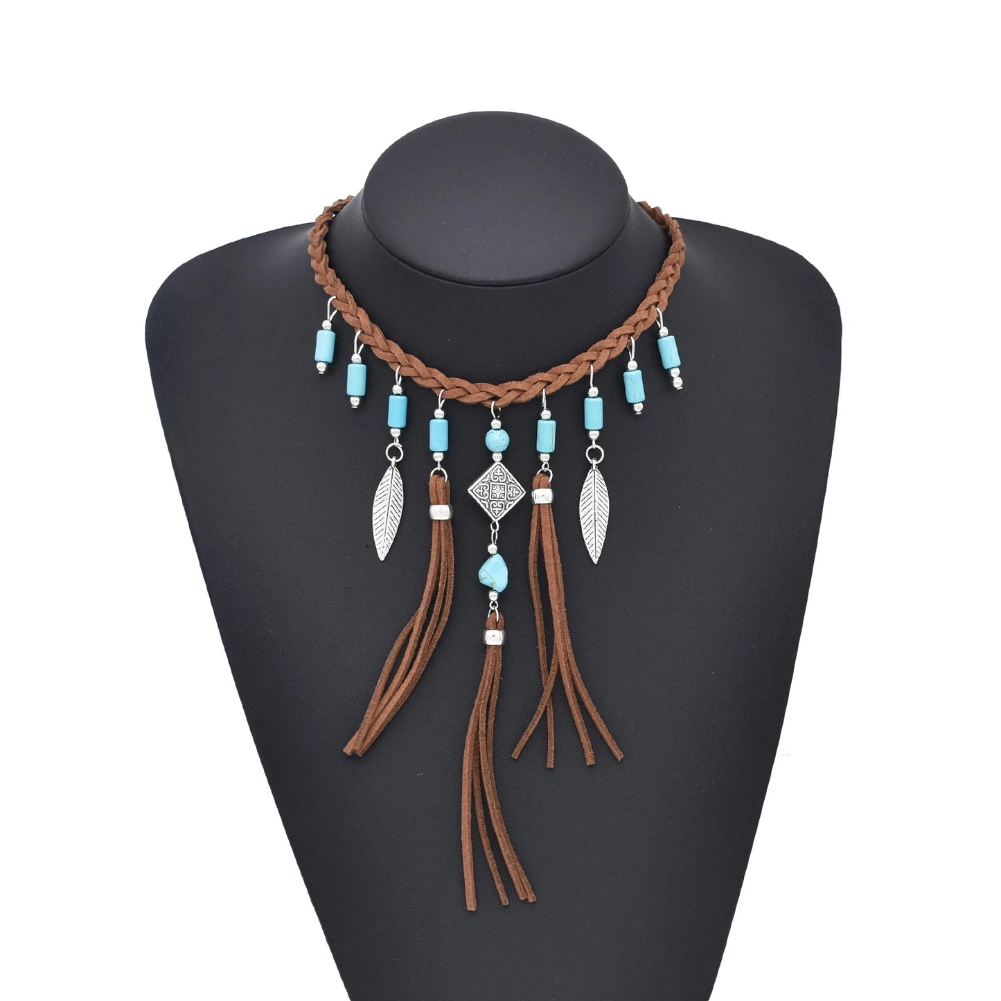 Go West Boho Retro Brown Leather Rope Woven Necklace