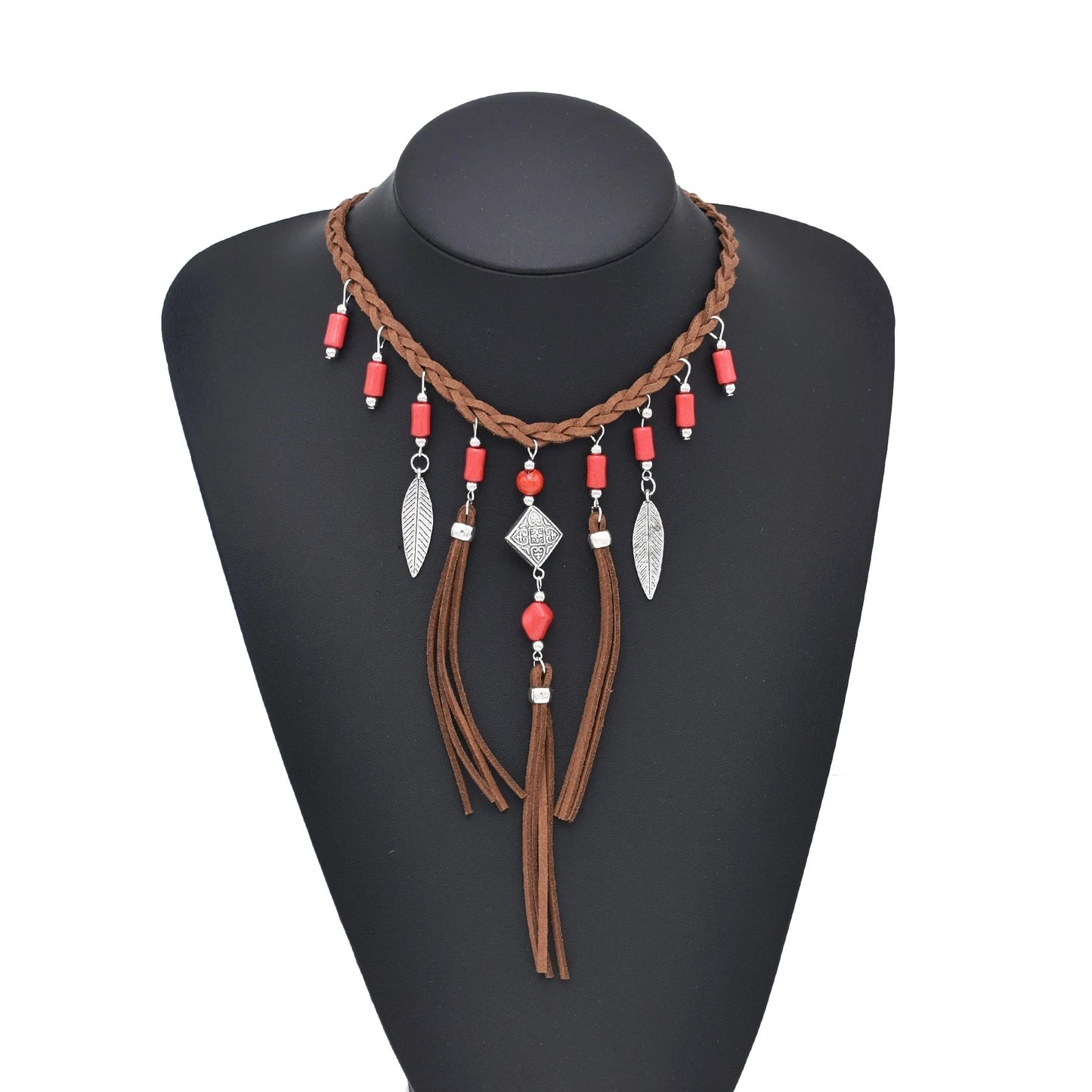 Go West Boho Retro Brown Leather Rope Woven Necklace