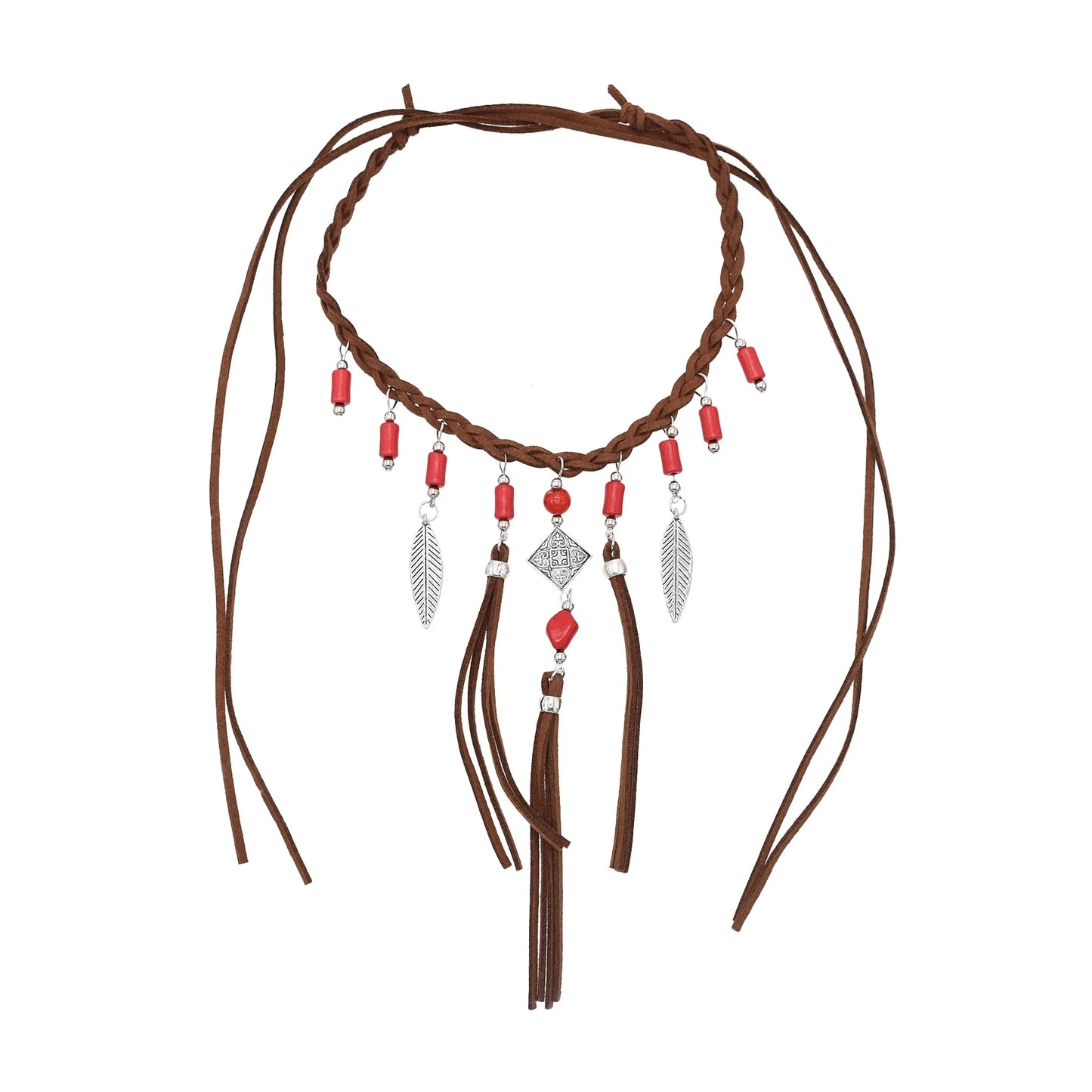Go West Boho Retro Brown Leather Rope Woven Necklace