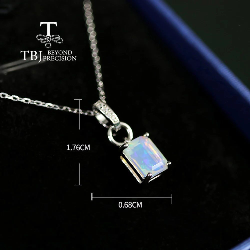 Go West Rectangle Natural Opal Pendant & Sterling Silver Necklace