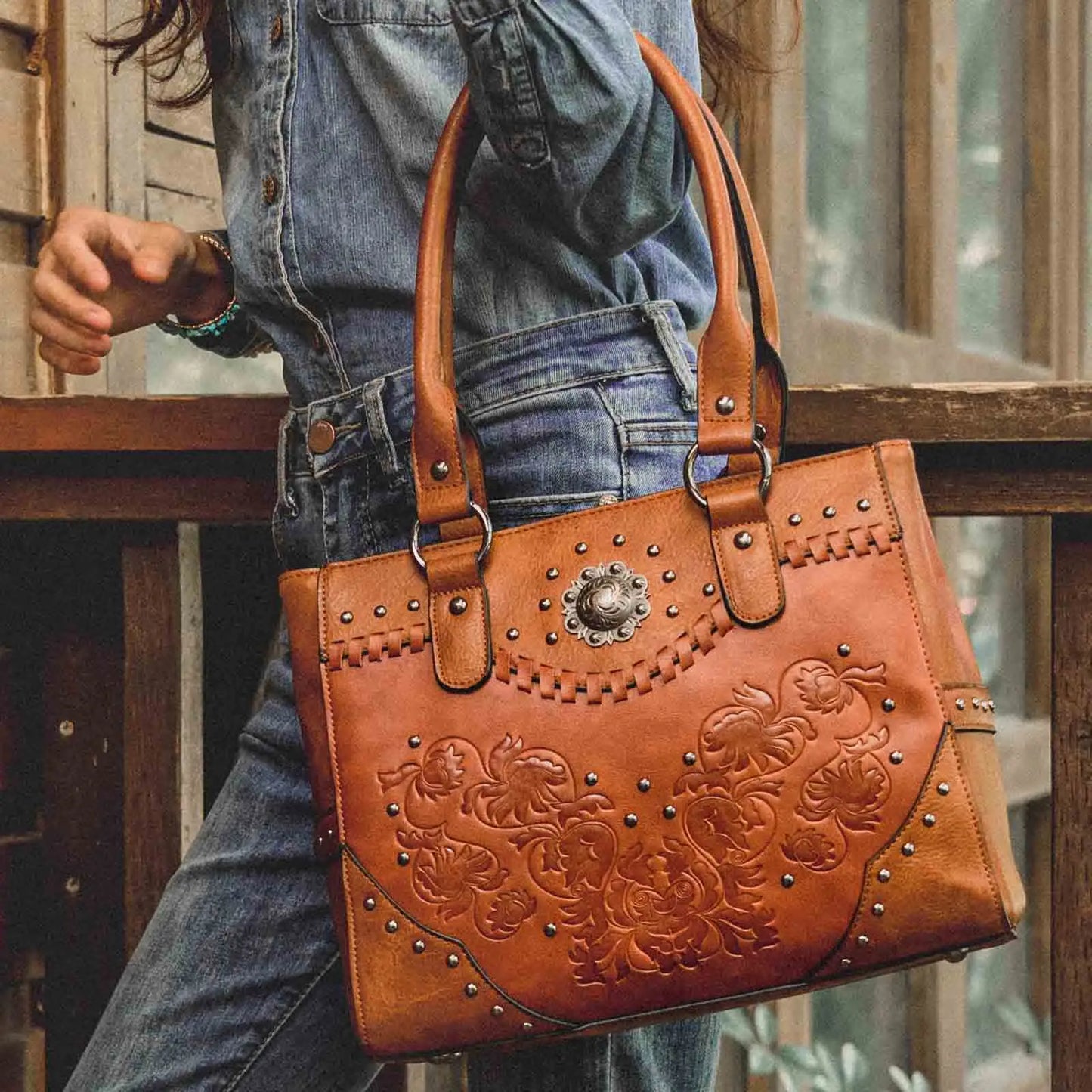 Vintage Leather Studded Handbag - Wyomerican
