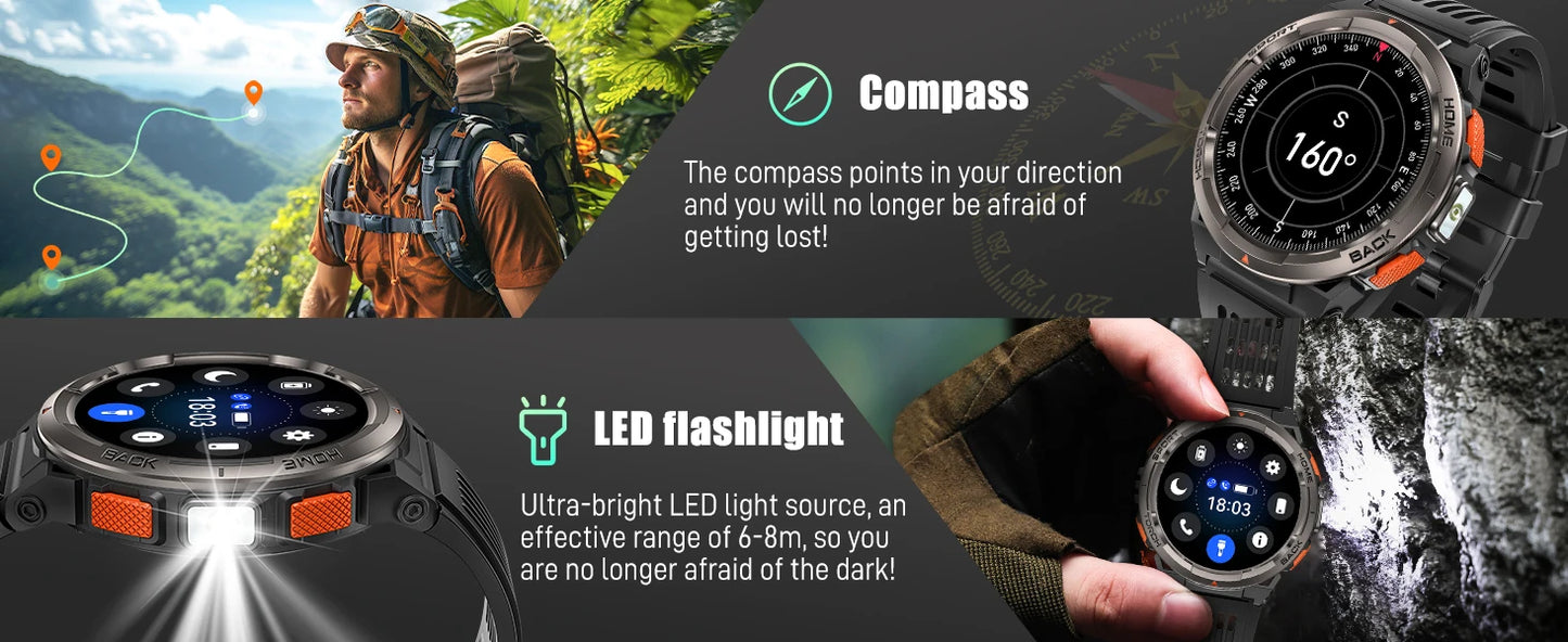 Badger Creek Smart Watch With Compass, Altitude, Barometer, LED Flashlight, SOS