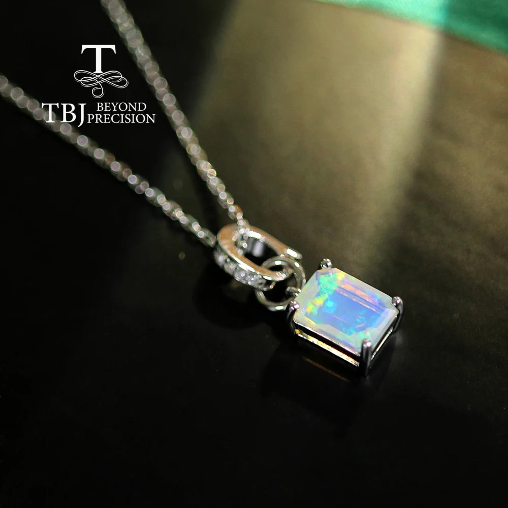 Go West Rectangle Natural Opal Pendant & Sterling Silver Necklace