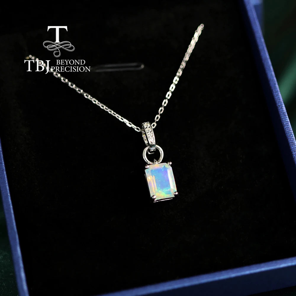 Go West Rectangle Natural Opal Pendant & Sterling Silver Necklace