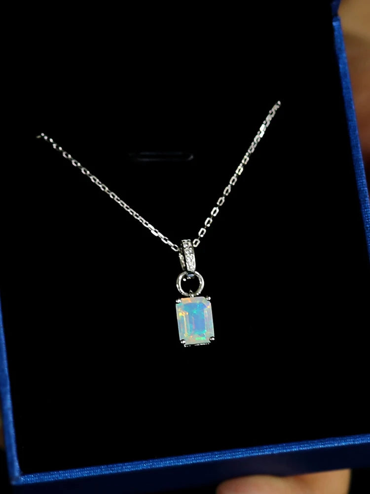 Go West Rectangle Natural Opal Pendant & Sterling Silver Necklace