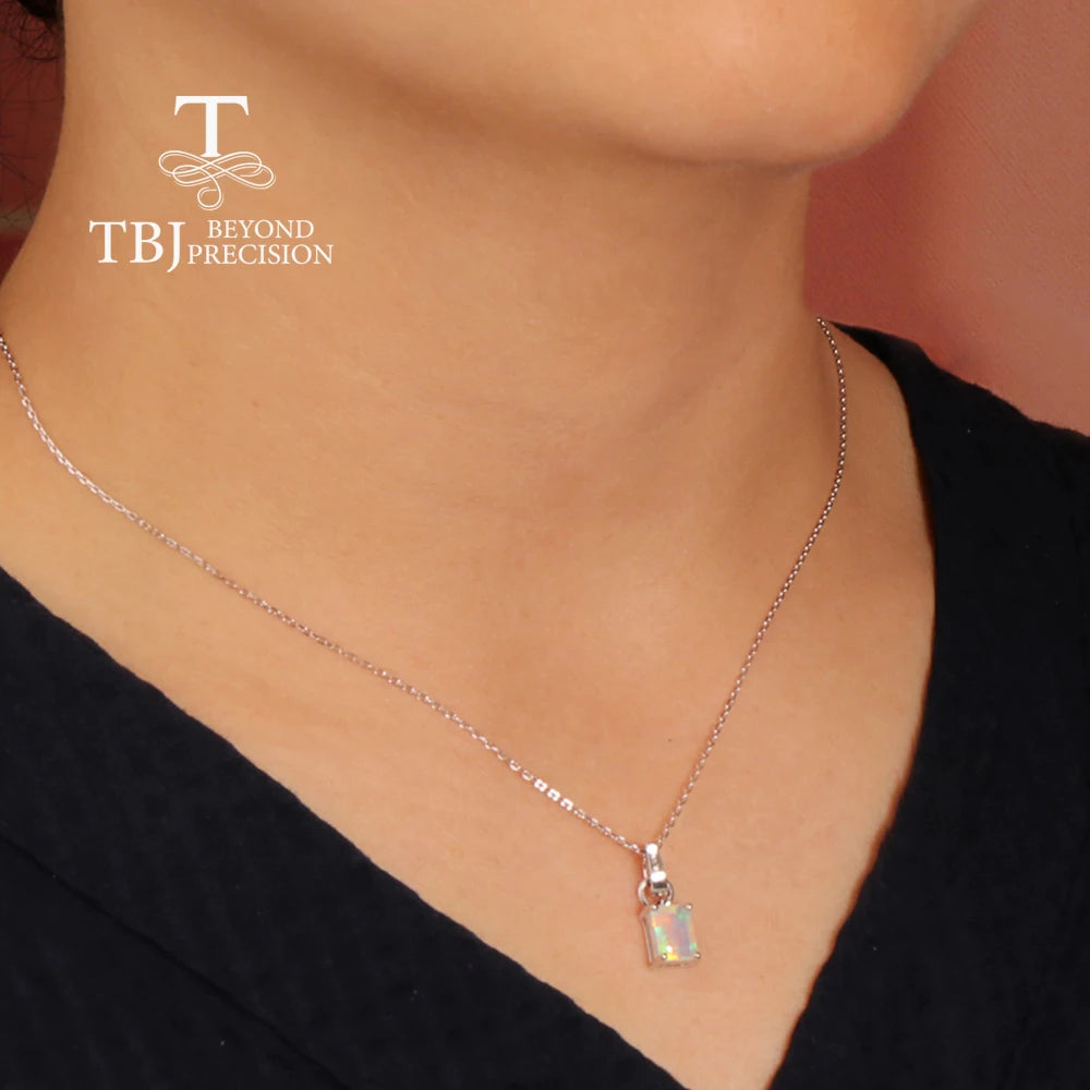 Go West Rectangle Natural Opal Pendant & Sterling Silver Necklace