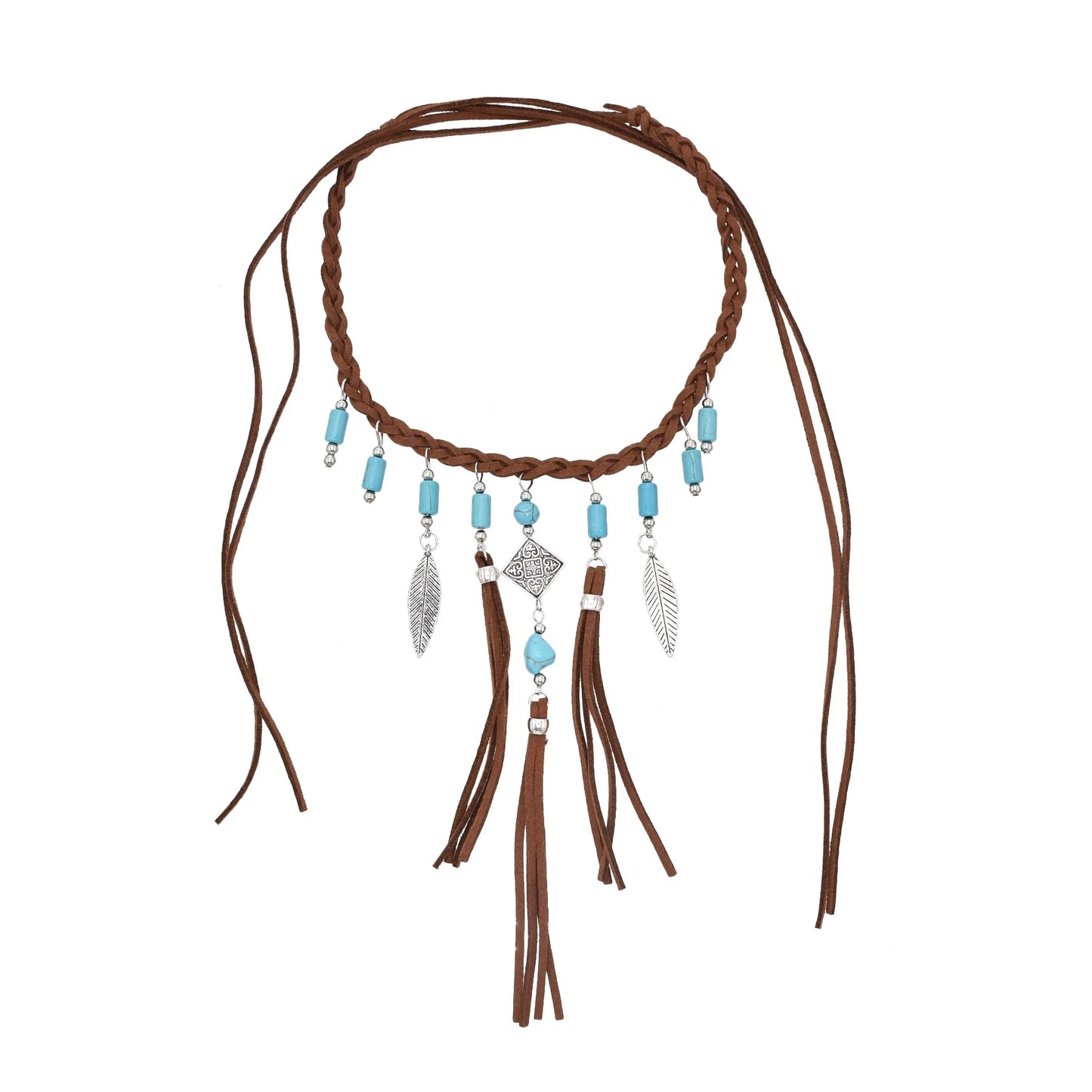 Go West Boho Retro Brown Leather Rope Woven Necklace