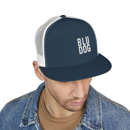BLU DOG Trucker Cap — Retro Distressed Logo Mesh Snapback