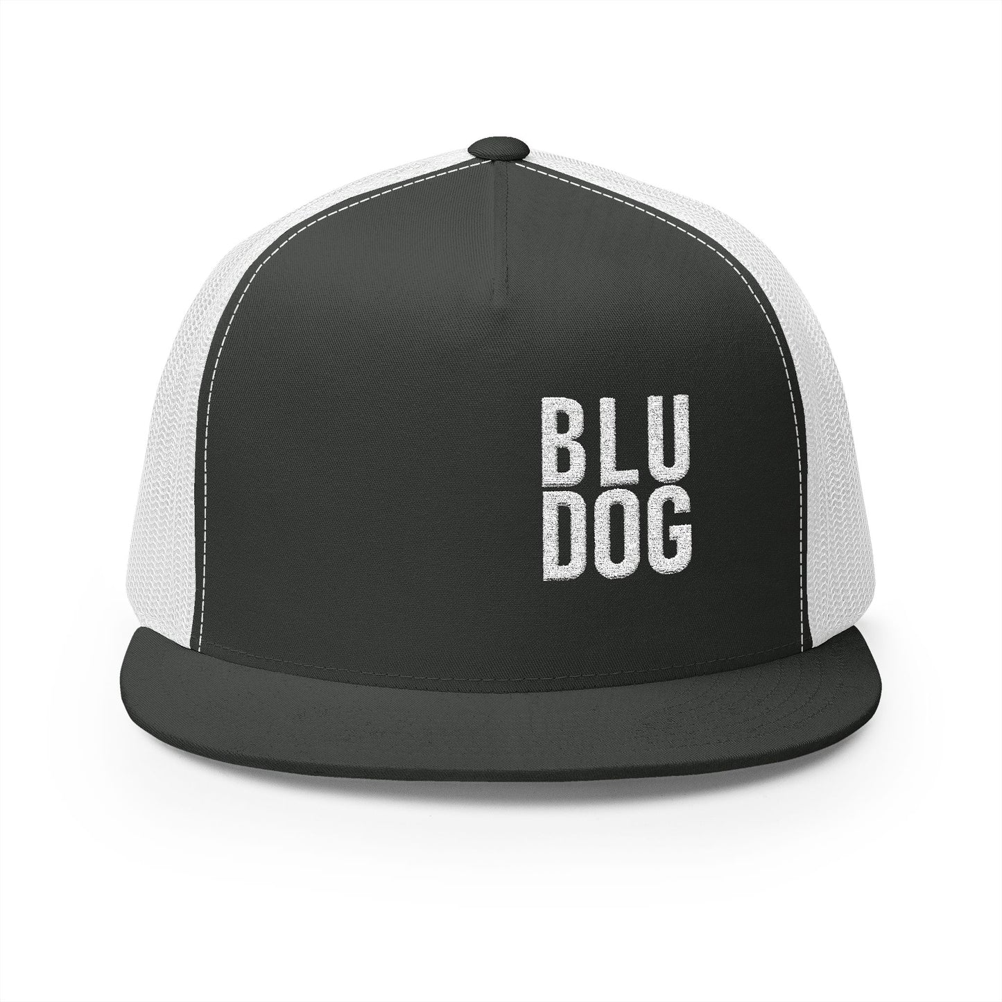 BLU DOG Trucker Cap — Retro Distressed Logo Mesh Snapback