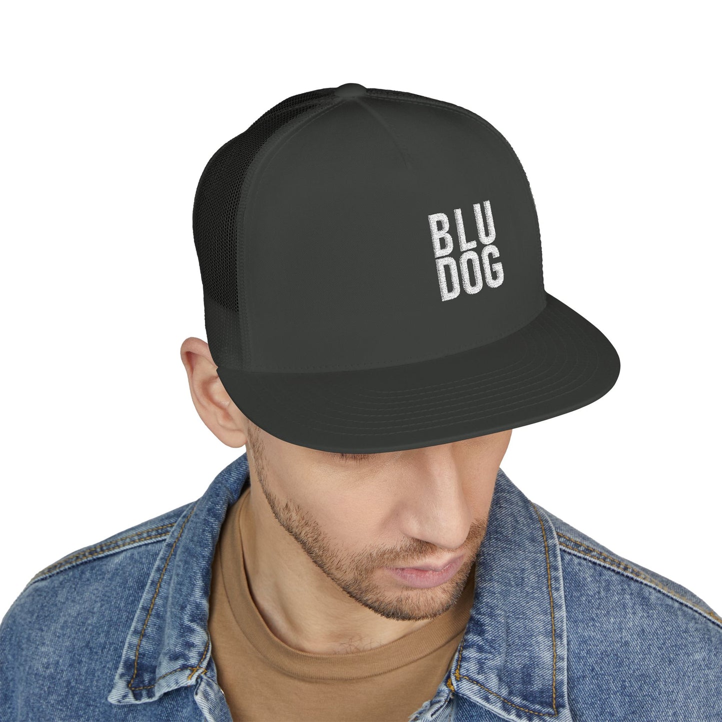 BLU DOG Trucker Cap — Retro Distressed Logo Mesh Snapback