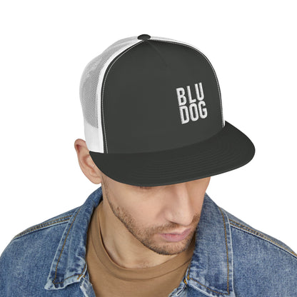 BLU DOG Trucker Cap — Retro Distressed Logo Mesh Snapback