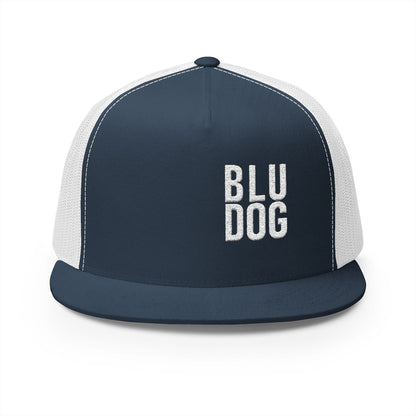 BLU DOG Trucker Cap — Retro Distressed Logo Mesh Snapback